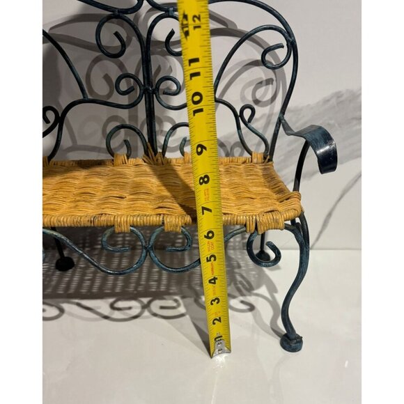 Vintage Metal Wicker Doll Bench Black Scroll Miniature Chair 12" Shabby Chic - Picture 8 of 9